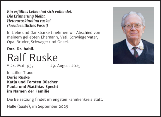 Traueranzeige von Ralf Ruske von Mitteldeutsche Zeitung Halle/Saalkreis