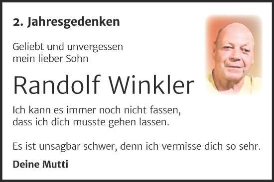 Traueranzeige von Randolf Winkler von Mitteldeutsche Zeitung Köthen