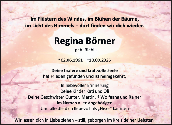 Traueranzeige von Regina Börner von Trauerkombi Quedlinburg