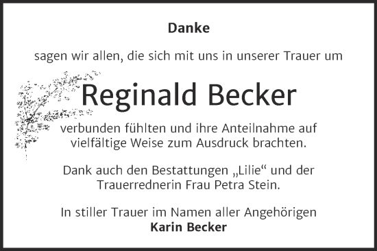 Traueranzeige von Reginald Becker von Trauerkombi Dessau