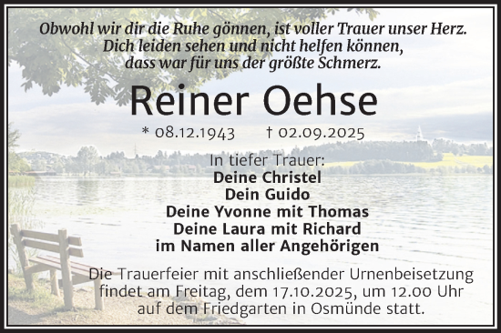 Traueranzeige von Reiner Oehse von Mitteldeutsche Zeitung Halle/Saalkreis