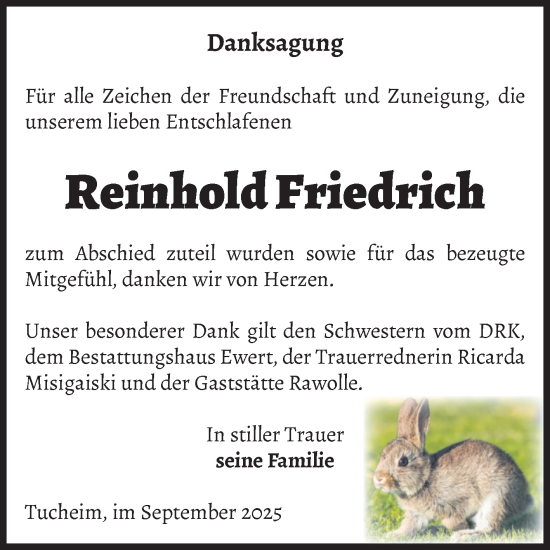 Traueranzeige von Reinhold Friedrich von Volksstimme Burg/Genthin