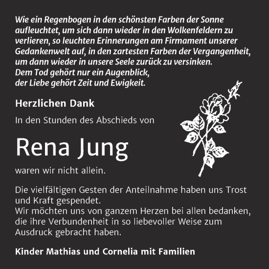 Traueranzeige von Rena Jung von Trauerkombi Bitterfeld