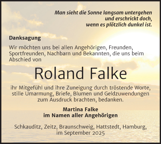 Traueranzeige von Roland Falke von Trauerkombi Zeitz