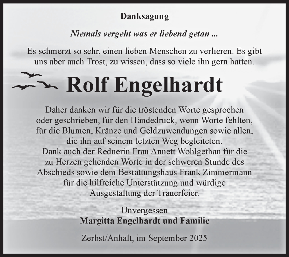  Traueranzeige für Rolf Engelhardt vom 06.09.2025 aus Volksstimme Zerbst
