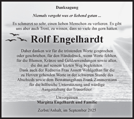 Traueranzeige von Rolf Engelhardt von Volksstimme Zerbst