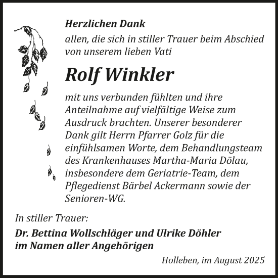 Traueranzeige von Rolf Winkler 