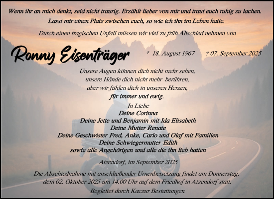 Traueranzeige von Ronny Eisenträger 
