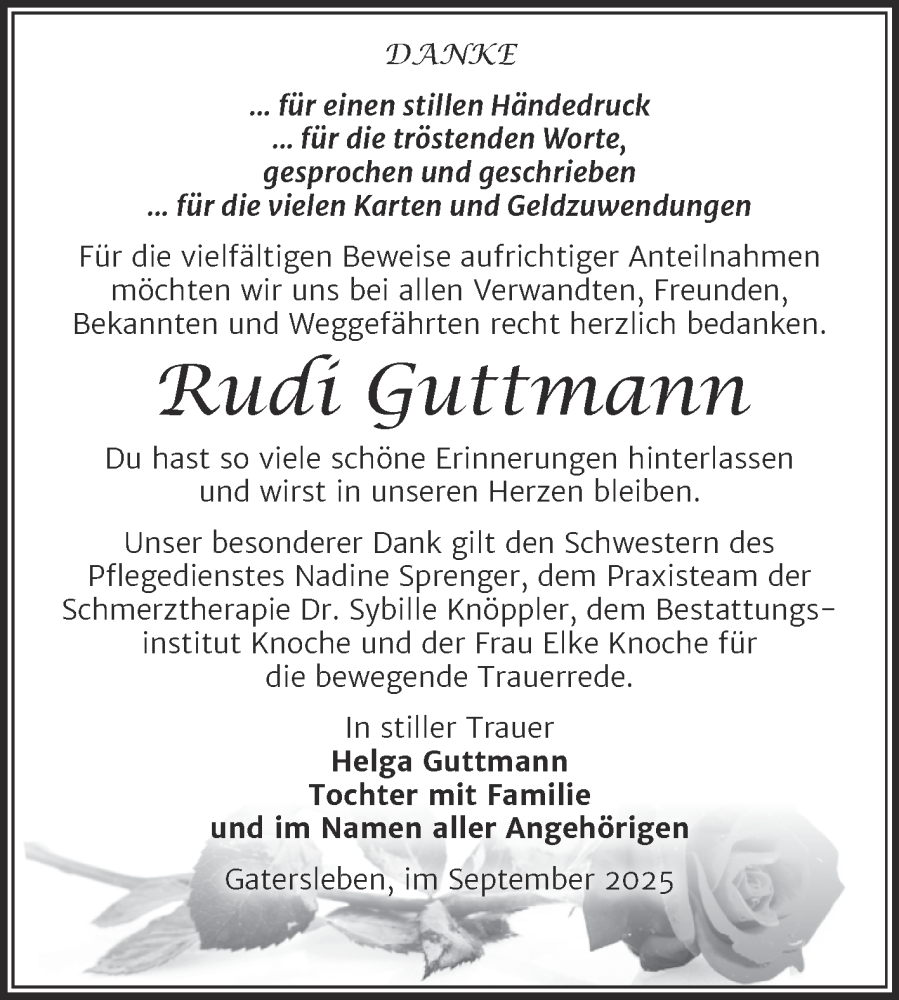  Traueranzeige für Rudi Guttmann vom 27.09.2025 aus Trauerkombi Aschersleben