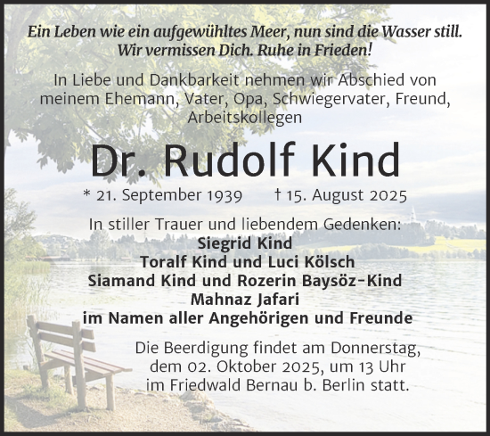 Traueranzeige von Rudolf Kind von Mitteldeutsche Zeitung Merseburg/Querfurt