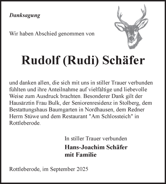 Traueranzeige von Rudolf Schäfer von Mitteldeutsche Zeitung Sangerhausen