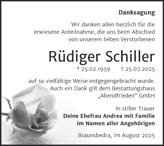 Traueranzeige von Rüdiger Schiller von Trauerkombi Merseburg