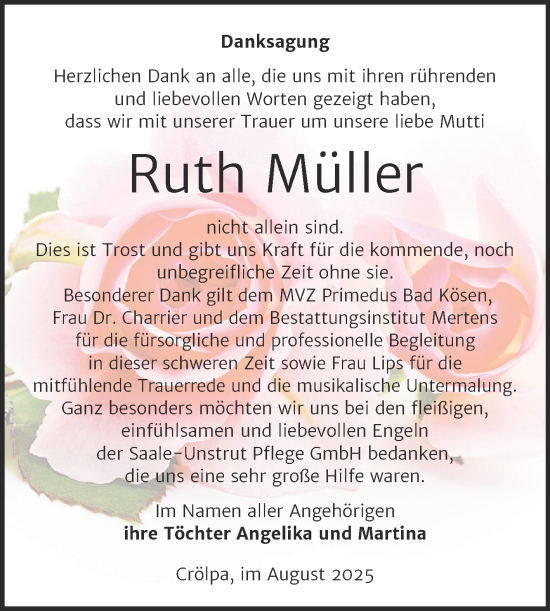 Traueranzeige von Ruth Müller von Super Sonntag Naumburg/Nebra