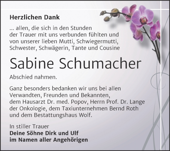 Traueranzeige von Sabine Schumacher von Trauerkombi Weißenfels