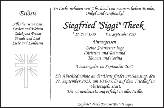 Traueranzeige von Siegfried Theek von Volksstimme Staßfurt