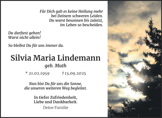 Traueranzeige von Silvia Maria Lindemann von Trauerkombi Dessau