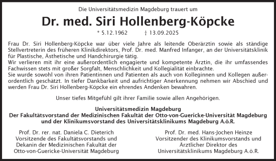 Traueranzeige von Siri Hollenberg-Köpcke von Volksstimme Magdeburg