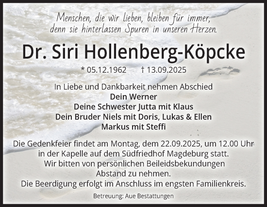 Traueranzeige von Siri Hollenberg-Köpcke von Volksstimme Magdeburg