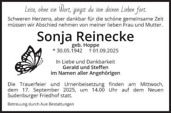 Traueranzeige von Sonja Reinecke von Volksstimme Magdeburg