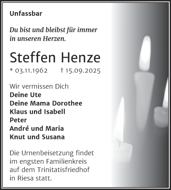 Traueranzeige von Steffen Henze von Mitteldeutsche Zeitung Halle/Saalkreis