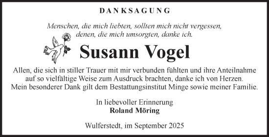 Traueranzeige von Susann Vogel von Volksstimme Oschersleben/Wanzleben