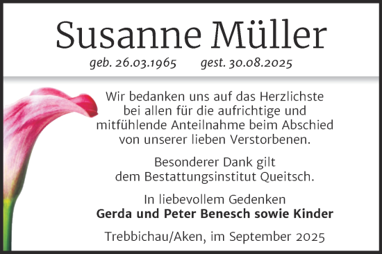 Traueranzeige von Susanne Müller von Trauerkombi Köthen