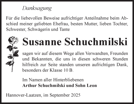 Traueranzeige von Susanne Schuchmilski von Volksstimme Altmark Ost
