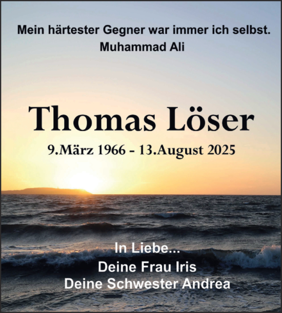 Traueranzeige von Thomas Löser von Mitteldeutsche Zeitung Halle/Saalkreis
