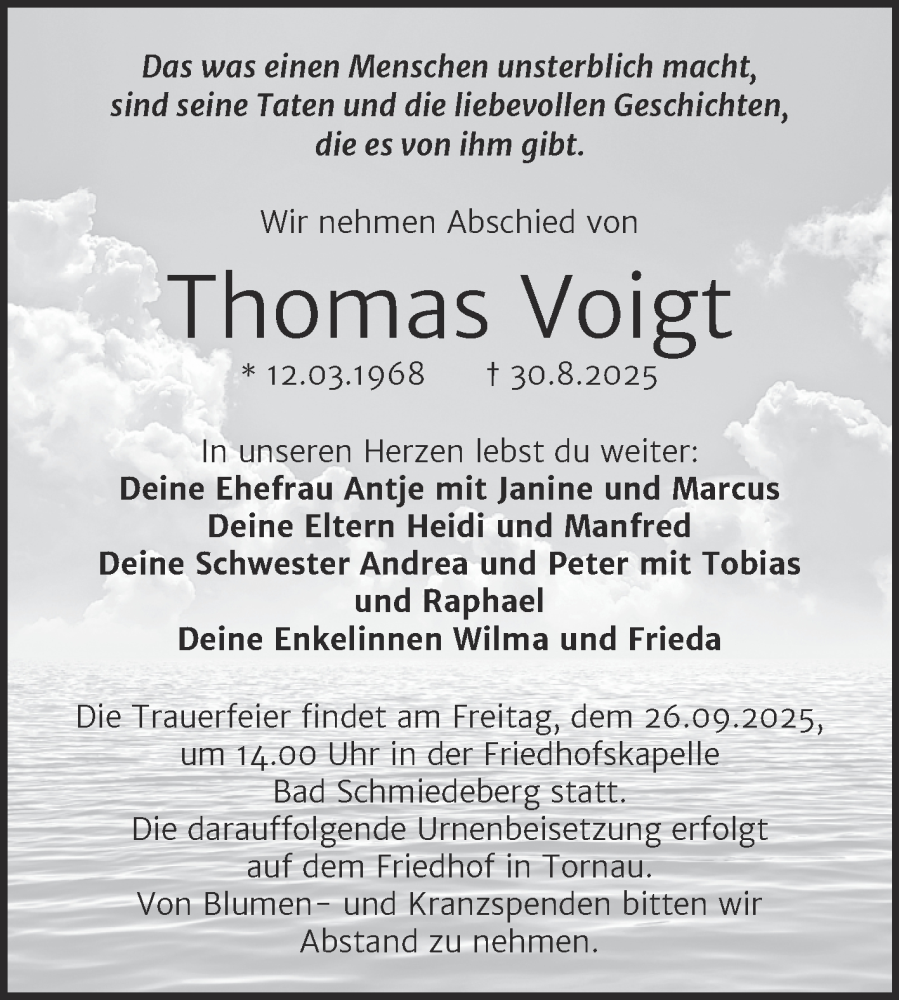  Traueranzeige für Thomas Voigt vom 13.09.2025 aus Trauerkombi Wittenberg