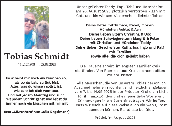 Traueranzeige von Tobias Schmidt von Volksstimme Burg/Genthin