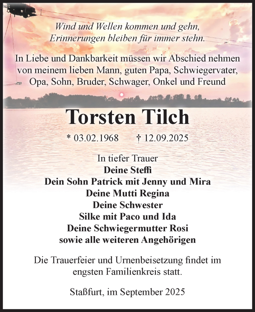  Traueranzeige für Torsten Tilch vom 20.09.2025 aus Volksstimme Staßfurt