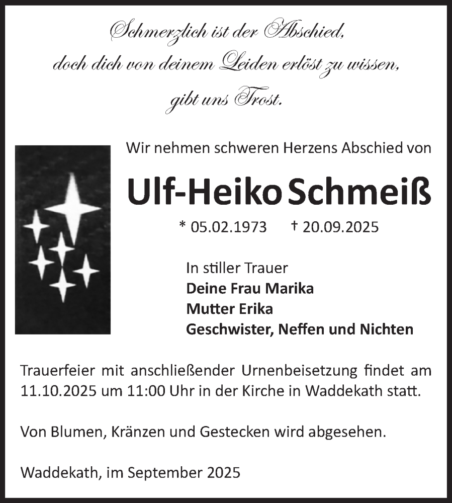  Traueranzeige für Ulf-Heiko Schmeiß vom 27.09.2025 aus Volksstimme Altmark West