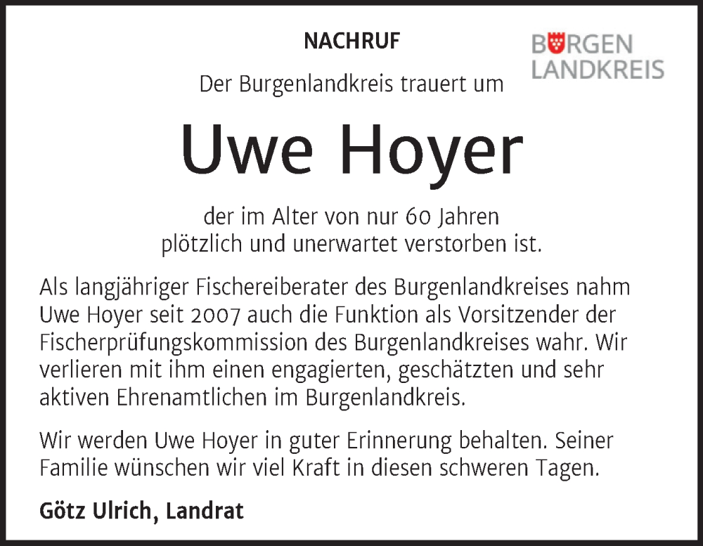  Traueranzeige für Uwe Hoyer vom 13.09.2025 aus Mitteldeutsche Zeitung Zeitz