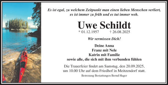Traueranzeige von Uwe Schildt von Volksstimme Magdeburg