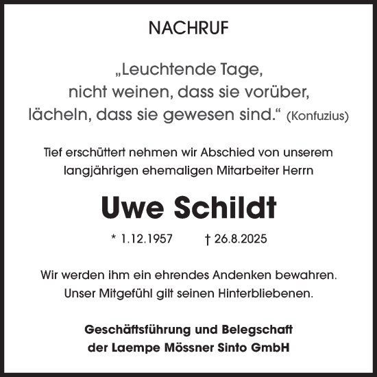 Traueranzeige von Uwe Schildt von Volksstimme Haldensleben/Wolmirstedt