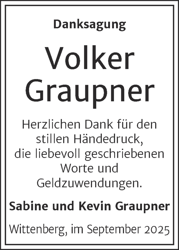  Traueranzeige für Volker Graupner vom 20.09.2025 aus Trauerkombi Wittenberg
