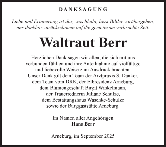 Traueranzeige von Waltraut Berr von Volksstimme Altmark Ost