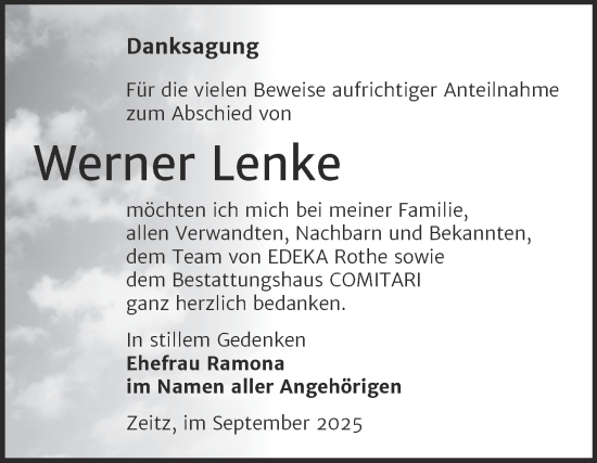 Traueranzeige von Werner Lenke von Trauerkombi Zeitz