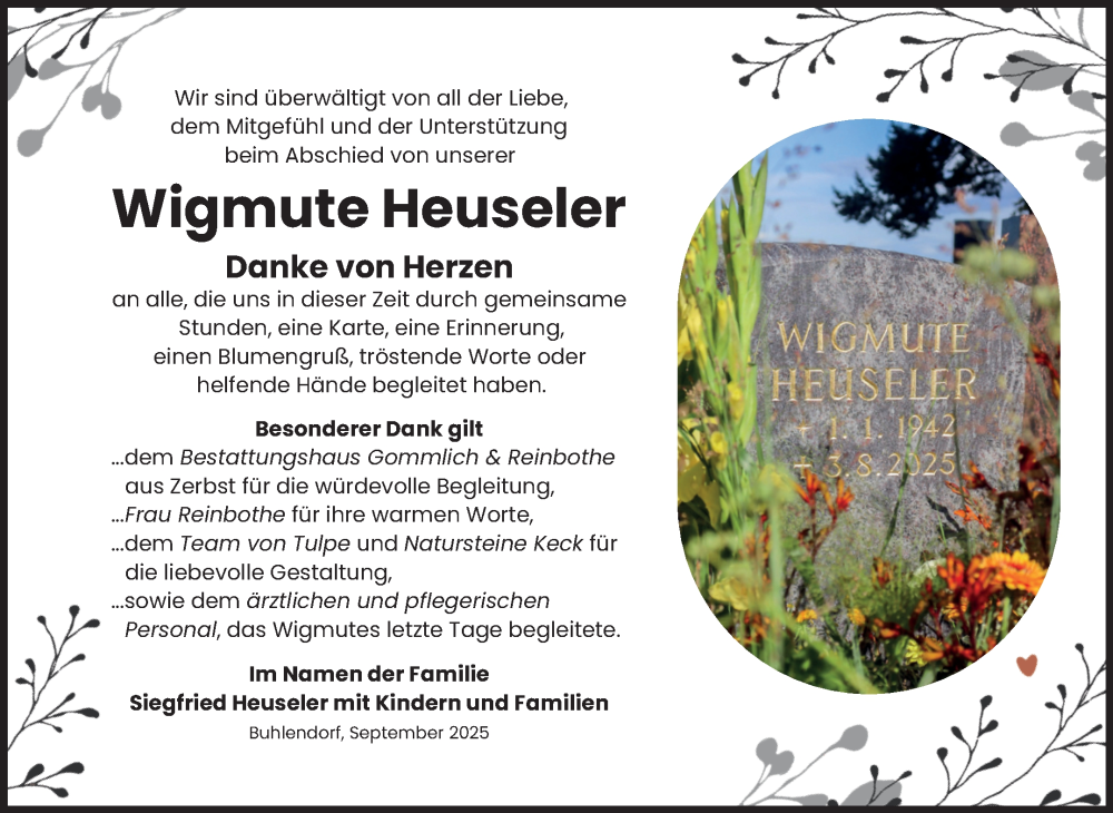  Traueranzeige für Wigmute Heuseler vom 27.09.2025 aus Volksstimme Zerbst