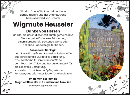 Traueranzeige von Wigmute Heuseler von Volksstimme Zerbst