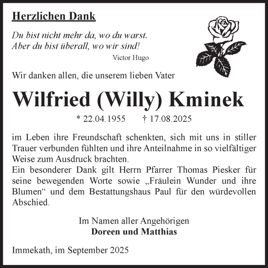 Traueranzeige von Wilfried Kminek von Volksstimme Altmark West