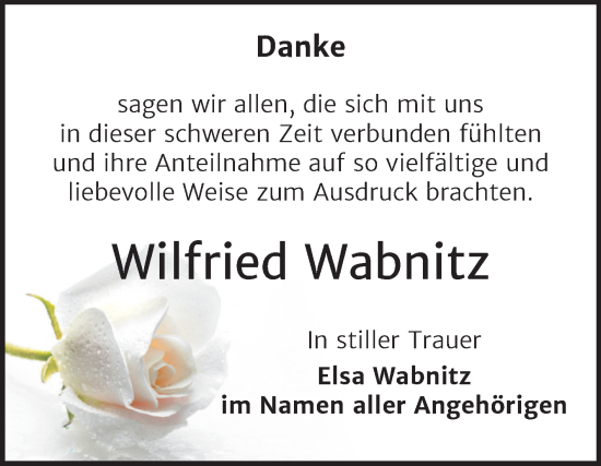 Traueranzeige von Wilfried Wabnitz von Trauerkombi Aschersleben