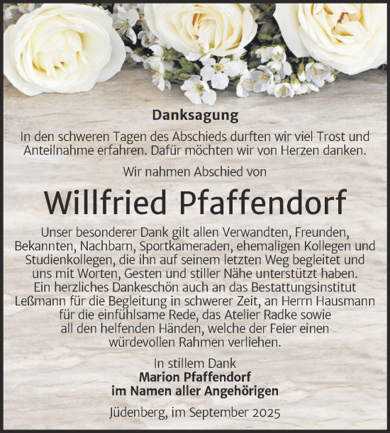 Traueranzeige von Willfried Pfaffendorf von Mitteldeutsche Zeitung Dessau-Roßlau