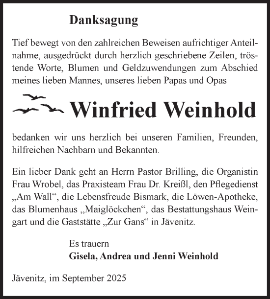 Traueranzeige von Winfried Weinhold von Volksstimme Altmark West