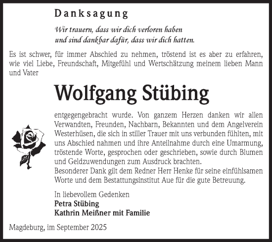 Traueranzeige von Wolfgang Stübing von Volksstimme Magdeburg