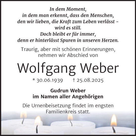 Traueranzeige von Wolfgang Weber von Mitteldeutsche Zeitung Halle/Saalkreis