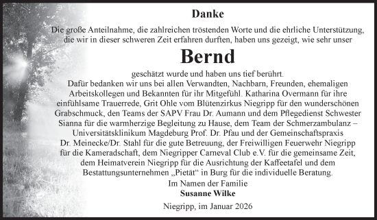 Traueranzeige von Bernd Wilke von Volksstimme Burg/Genthin