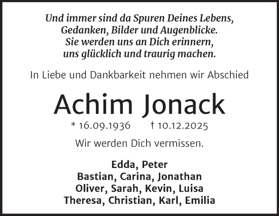 Traueranzeige von Achim Jonack von Trauerkombi Wittenberg