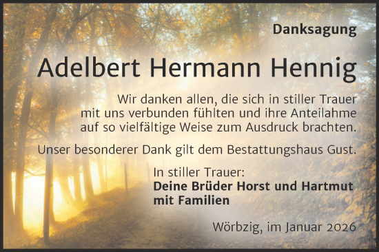 Traueranzeige von Adelbert Hermann Hennig von Trauerkombi Köthen