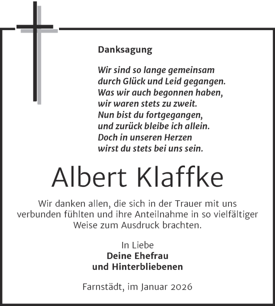 Traueranzeige von Albert Klaffke von Trauerkombi Merseburg